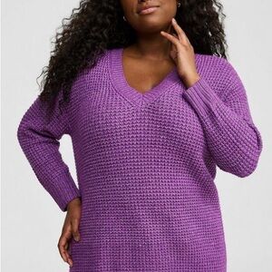 Torrid Purple Waffle Drop Shoulder V-Neck Pullover Sweater